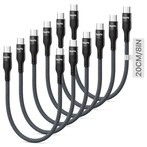 SOOPII 6-Pack 0.7Ft Short USB C to USB C Cable, 60W PD Fast Charging Nylon Braided Cord,Compatible with Phone,Tablet,Laptop,Ideal for Charging Station and Power Bank(Black) - size: 6P(60W)