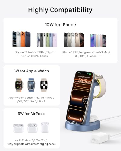 Anlmz 3 in 1 Charging Station - Wireless Charger for Apple Multiple Devices - color: Blue