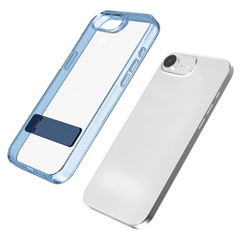 Case for iPhone 16e, Clear Kickstand | Yellowing-Resistant | Slim Transparent, 360° Kickstand, Compatible with MagSafe, Shock-Absorbing Bumper, for Hands-Free Video Calls & Movies - color: Blue
