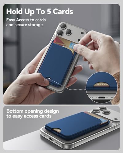 TWZKG for MagSafe Wallet, 5 Cards Holder with Stand, Magnetic Phone Wallet Stand for iPhone 17/16/15/14/13/12 Pro Max Air Plus Series, RFID Blocking Vegan Leather,Navy Blue - color: Navy Blue