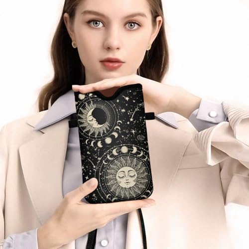 Universal Phone Sleeve Pouch with Crossbody Strap 7.6 X 4.3 Inches Shockproof Water Resistant Mobile Protection Bag-Black Sun Moon Neoprene Phone Pouch Bag - color: Black Sun Moon-Phone Pouch