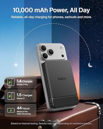 Belkin 10000mAh Qi2 25W Slim Portable Charger Power Bank with USB C Cable - color: Black