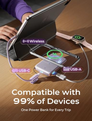 LISEN Magnetic Portable Charger Power Bank for iPhone 10000mAh - color: Soft Violet