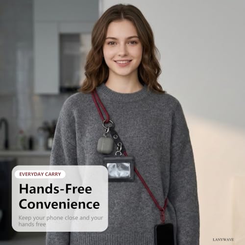 Adjustable Crossbody Phone Lanyard with Hanging Loops - color: Red