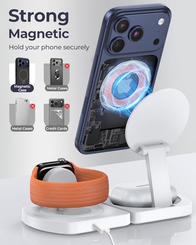 Wireless Charger for iPhone, 3-in-1 Magnetic Charging Station, Foldable - color: Apple White