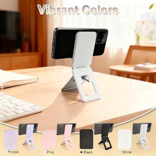 Magnetic Phone Stand, PU Leather Phone Tripod with Angle Adjustment - color: D-White
