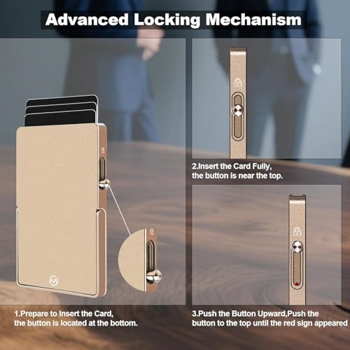 Magnetic Phone Wallet with Adjustable Stand,Pop up Phone Card Holder Quick Access to Bank/Credit Cards, 3.93 * 2.96 * 0.31 Inches Compact Metal Case with RFID Blocking Protection (Titanium Gold) - color: Titanium Gold