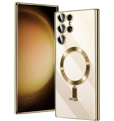 Magnetic Glossy Case for Samsung Galaxy S23 Ultra,S23 Ultra Phone Case Slim Clear Luxury with Camera Protector [Compatible with MagSafe], Shockproof TPU Cover for Samsung S23 Ultra Cases-Gold - color: Gold, size: Samsung Galaxy S23 Ultra