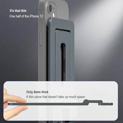 Ultra Slim Aluminum Card Phone Stand, Portable Foldable Pocket Cell Phone Holder, Adjustable Desktop Smartphone Stand for iPhone, Samsung, Android Phones, Travel Home (Grey) - color: Grey