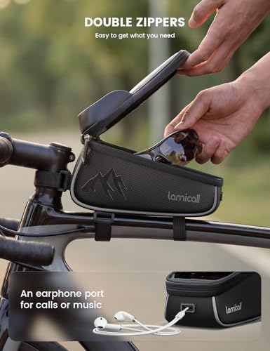 Lamicall Bike Frame Bag Waterproof - [1.6L Large Capacity] Bike Phone Bag | Bike Phone Holder Mount, Bicycle Front Bag, Cycling Pouch with Rain Cover, Bike Accessories for Phones Under 7"