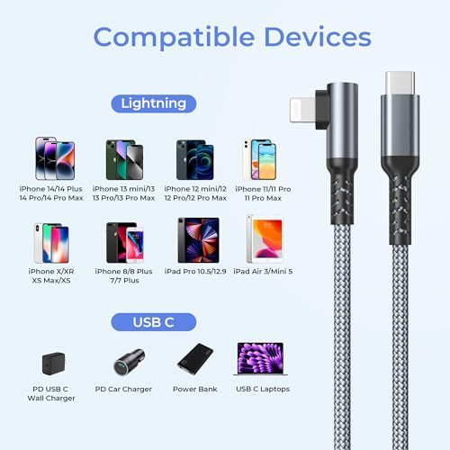 Basesailor iPhone 14 13 Pro Max Charger Cable Right Angle 10FT - color: Grey, size: 10FT/3M