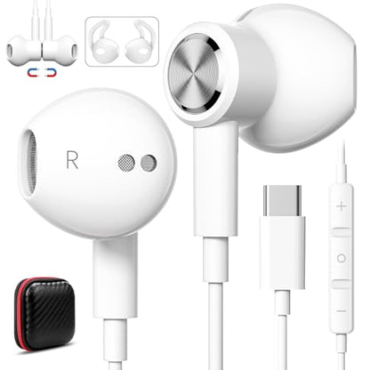 Jelanry Magnetic USB-C Wired Earbuds HiFi Stereo Headphones with Mic, White - color: White