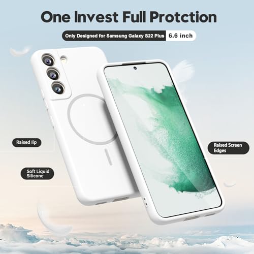 oakxco for Samsung Galaxy S22 Plus Case Silicone Mag Safe, Magnetic Slim Thin Phone Case Compatible with Magsafe, Women Girls Cute Girly Aesthetic Soft Rubber Gel Safecase with Camera Cover, White - color: White, size: S22 Plus