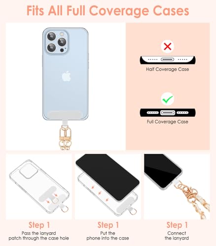 MoKo Phone Lanyard, Adjustable Metal Cell Phone Chain Crossbody Strap - color: White/Adjustable