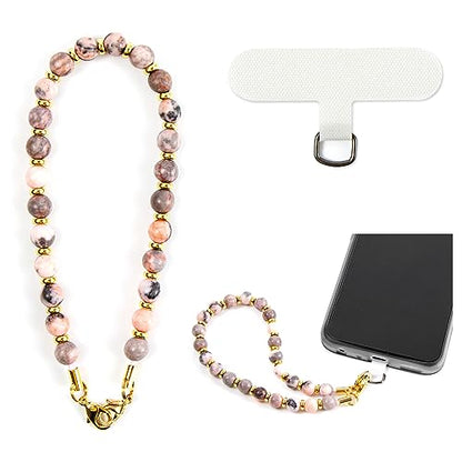 Phone Charm with Beaded Marble, Cell Phone Lanyard, Phone Chain Strap, Wrist Strap for Women for Phone 14/13(Pink Zebra) - color: Pink Zebra