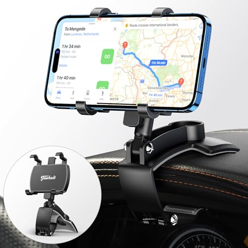 Car Phone Holder for Dashboard 360 Degree Rotation Multifunctional One Hand Operation Clip Design Phone Mount Compatible with 4-7 inch Smartphones