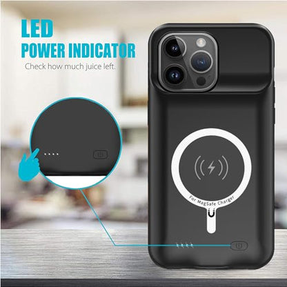 Battery Case for iPhone 14 Pro Max, 12000mAh High Capacity Smart Portable Charger Case Rechargeable Battery Pack Charging Case with Wireless Charging Compatible with iPhone 14 Pro Max (6.7 inch)-Black - size: iPhone 14 Pro Max