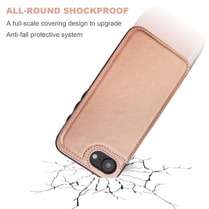 ONETOP for iPhone 17e/16e Wallet Case with Credit Card Holder,Rosegold | Kickstand,ID/Cash Holder,Case Wallet with Card Slots,Double Magnetic Clasp,Durable PU Leather Shockproof Cover for Women Men - color: Rose Gold