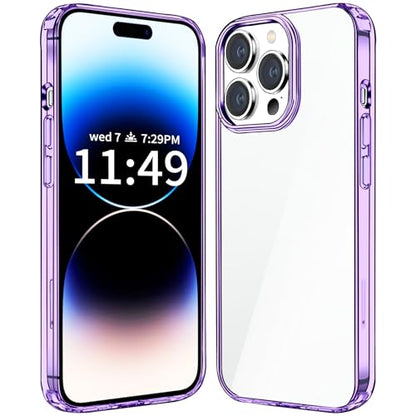 JJGoo Compatible with iPhone 14 Pro Max Case Clear, Non-Yellowing Shockproof Phone Case for 14 Pro Max, Slim Anti-Scratch Hard PC Back Protective Cover Bumper 2022 - color: Transparent Purple