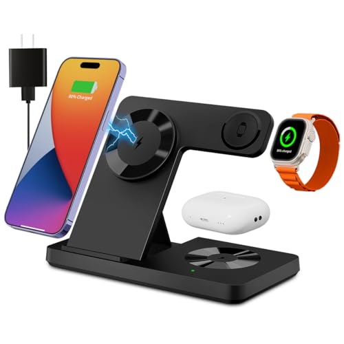 Magnetic 3 in 1 Wireless Charging Station for iPhone 12-17 Series, Charging Station for Multiple Devices, Mag Safe Wireless Charger Stand for Apple Watch Series/Ultra/SE & AirPods 4/3/2/Pro