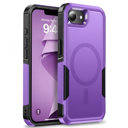 Magnetic for iPhone 17e Case Dual-Layer Shockproof Purple | Military-Grade Heavy Duty Protection, Fit for Magsafe, Matte Finish Scratch Resistant Anti-Fingerprint Anti-Slip Phone Cover - color: Purple