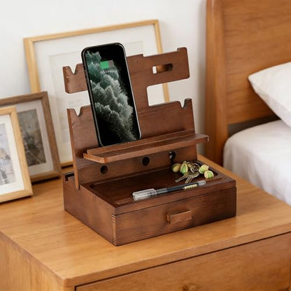 Sturdy Wooden Smartphone Stand with Cable Management Ideal for Study Table and Living Space Friendly Phone Holder