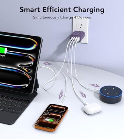 [2Pack] 40W USB C Plug,4-Port Fast Charger Block PD+QC 4 Port Charger Cube Wall Charging Box Brick for Samsung Galaxy S22/S21+/S21 Ultra,Magsafe Wireless Charger,iPhone 16/16 Pro Max/15/14/13(Purple) - color: Purple