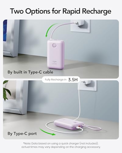 VIYISI Portable Charger 20000mAh 30W with Built-in Cables, Purple - color: Purple