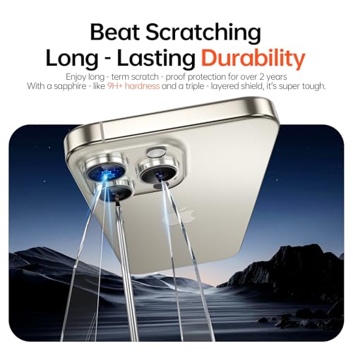 2 Pack Camera Lens Protector for iPhone 17 Pro Max/17 Pro/16 Pro Max/16 Pro/15 Pro Max/15 Pro/14 Pro Max/14 Pro [1:1 Invisible Fit & Ultra Clarity] Military Grade Glass & Metal Camera Cover, Natural - color: Natural titanium