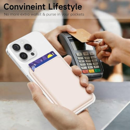 oakxco Magnetic Phone Wallet Stick On, Secure Phone Card Holder Silicone Compatible with Magsafe, Adhesive Pocket Sleeve ID Credit Card, Slim Thin Card Case, Compatible with iPhone Samsung, Beige - color: Beige