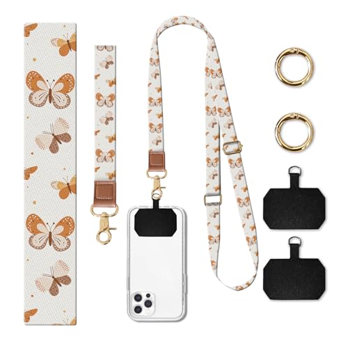 Phone Lanyard Crossbody Wrist Strap, Cute Cell Phone Lanyards for around the Neck Wristlet Wrist Strap - color: Cute Boho Butterfly