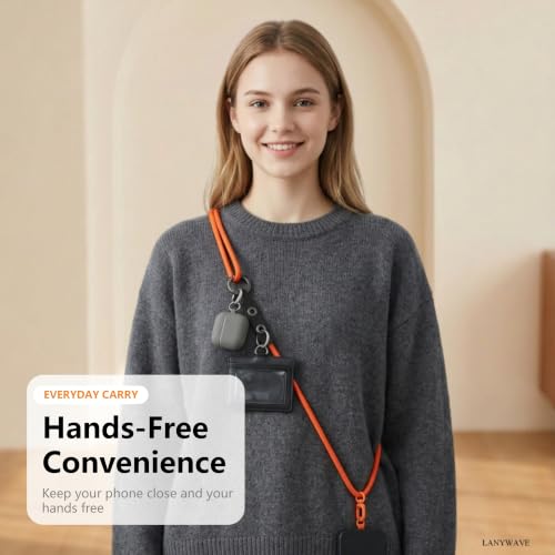 Adjustable Crossbody Phone Lanyard with Hanging Loops - color: Orange