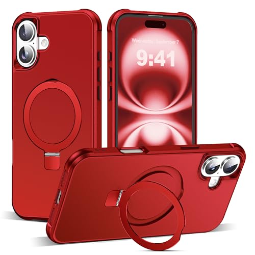 SKYLMW Compatible with iPhone 16 Plus Case with Stand,Red | iPhone 16 Plus Phone Case 6.7",Magnetic Ring Stand,Compatible with MagSafe,Military-Grade Plustection,Great Grip Feeling - color: Red, size: Iphone 16 Plus
