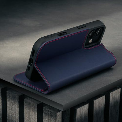 TORRO Leather Case Compatible with iPhone 17 6.3" 2025 - Premium Leather Wallet Flip Case with Kickstand and Card Slots (Compatible with Official MagSafe Chargers) - Navy Blue - color: Navy Blue with Red Detail, size: iPhone 17
