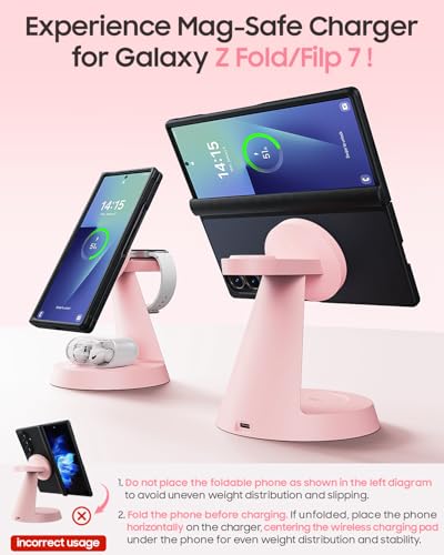 Meifigno Magnetic Wireless Charger for Samsung S26 Ultra/Galaxy Watch8,Pink - color: PINK