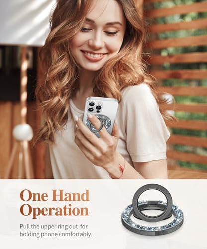GVIEWIN Magnetic Phone Ring Holder, Compatible with MagSafe Phone Grip | Adjustable Stand, Magnet Phone Ring Kickstand, for iPhone 17/16/15/14/13/12 Pro Max Plus Air/Other Phones (Glitter/Black) - color: Glitter/Black