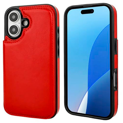 ONETOP for iPhone 16 Wallet Case with Credit Card Holder,Red | Kickstand,ID/Cash Holder,Case Wallet with Card Slots,Double Magnetic Clasp,Durable PU Leather Shockproof Cover for Women Men - color: Red