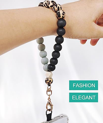 VICHUNHO Marble Silicone Beaded Phone Wrist Strap - color: Leopard Print