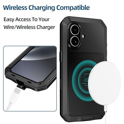 Compatiable with iPhone 17 Case,360 Full Body Protective Cover Heavy Duty Shockproof [Tough Armour] Aluminum Alloy Metal Case with Silicone Built-in Screen Protector - Black - color: Black