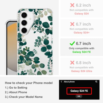 MOSNOVO Case for Samsung Galaxy S24 FE, [Buffertech 6.6ft Military-Grade Drop Protection] [Anti Peel Off Tech] Clear TPU Bumper Phone Case Cover Design - Eucalyptus - color: Clear - Eucalyptus, size: Samsung Galaxy S24 FE