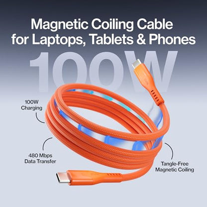 Statik MagStack Pro USB C to USB C Coiling Magnetic Charging Cable,100W - color: Orange, size: 3ft (5 Pack), style: USB-C to USB-C