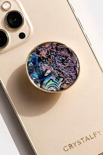 Grips by CRYSTALFY Onyx Reef Authentic Natural Abalone Seashell Crystal Phone Grip Holder, Expanding Kickstand, Natural Gemstone Swappable Top Accessory for iPhone, iPad, Kindle, Mobile Devices - color: Onyx Reef