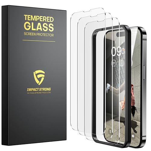 ImpactStrong 3-Pack Shatterproof Tempered Glass Screen Protector for iPhone 14 Pro Max [Easy Installation Frame] [Bubble Free] [9H Hardness] [Full Coverage] Case Friendly, 6.7 Inch - size: iPhone 14 Pro Max