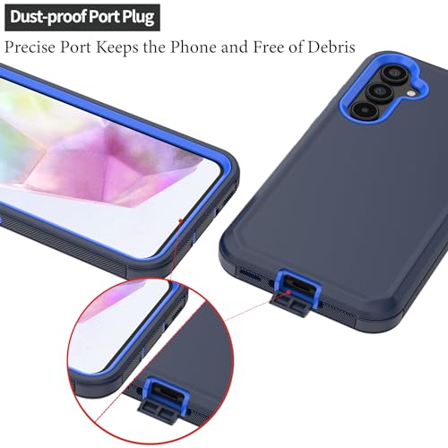Compatible with Samsung Galaxy A35 Case, with Belt Clip Holster Heavy Duty Rugged Shockproof Full Body Protection Kickstand Cover for Samsung Galaxy A35 Phone (Navy Blue) - color: Navy Blue
