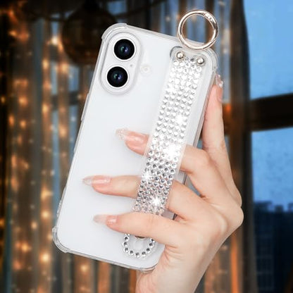 Omio Compatible with iPhone 17 Case Clear Luxury Glitter Sparkle Rhinestone Diamond Stand Holder Case Soft TPU Silicone Slim Cover with Wrist Strap Grip Holder Kickstand for Women Girls Clear - size: iPhone 17