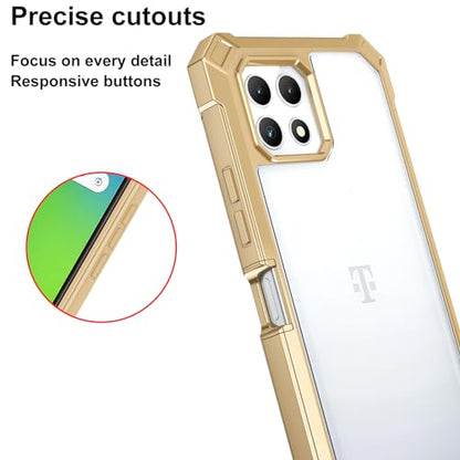 Ailiber for TMobile REVVL 7 5G Case, Clear Transparent [Anti Yellowing], with [Screen Protector], Dual Layer Shockproof Bumper, Silicone Cell Phone Case for T-Mobile Metro REVVL 7 5G-Gold - color: Crystal Clear & Gold