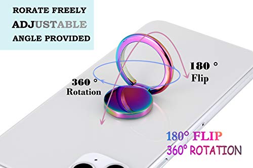 Rainbow Cell Phone Ring Stand Holder,Multicolor Ring Grip Kickstand,Iridescent 360 Rotation Metal Finger Ring for Phones,Pad