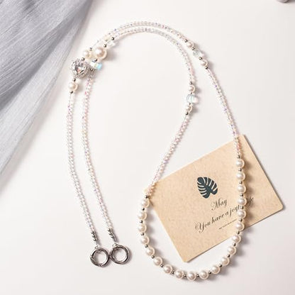 Phone Chain Crossbody Pearl Strap,Pearl Beaded Chain Shoulder Crossbody Lanyard with Phone Tether Patches Compatible with Most Phones Bag Purse - color: M