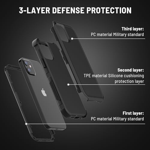 X-belmox Heavy Duty Case for iPhone 12/12 Pro with Screen Protector (Black) | 3-Layers Military Grade Drop Protection Phone Case, Shockproof Rugged Case Cover for iPhone 12/12 Pro 6.1 Inch - color: Black