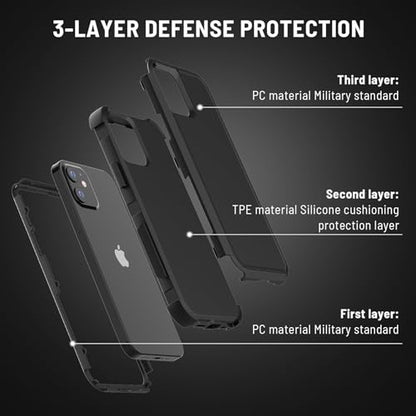 X-belmox Heavy Duty Case for iPhone 12/12 Pro with Screen Protector (Black) | 3-Layers Military Grade Drop Protection Phone Case, Shockproof Rugged Case Cover for iPhone 12/12 Pro 6.1 Inch - color: Black